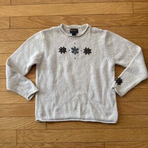 Vintage Woolrich Floral Embroidered Sweater – Natural Knit, Made in Japan